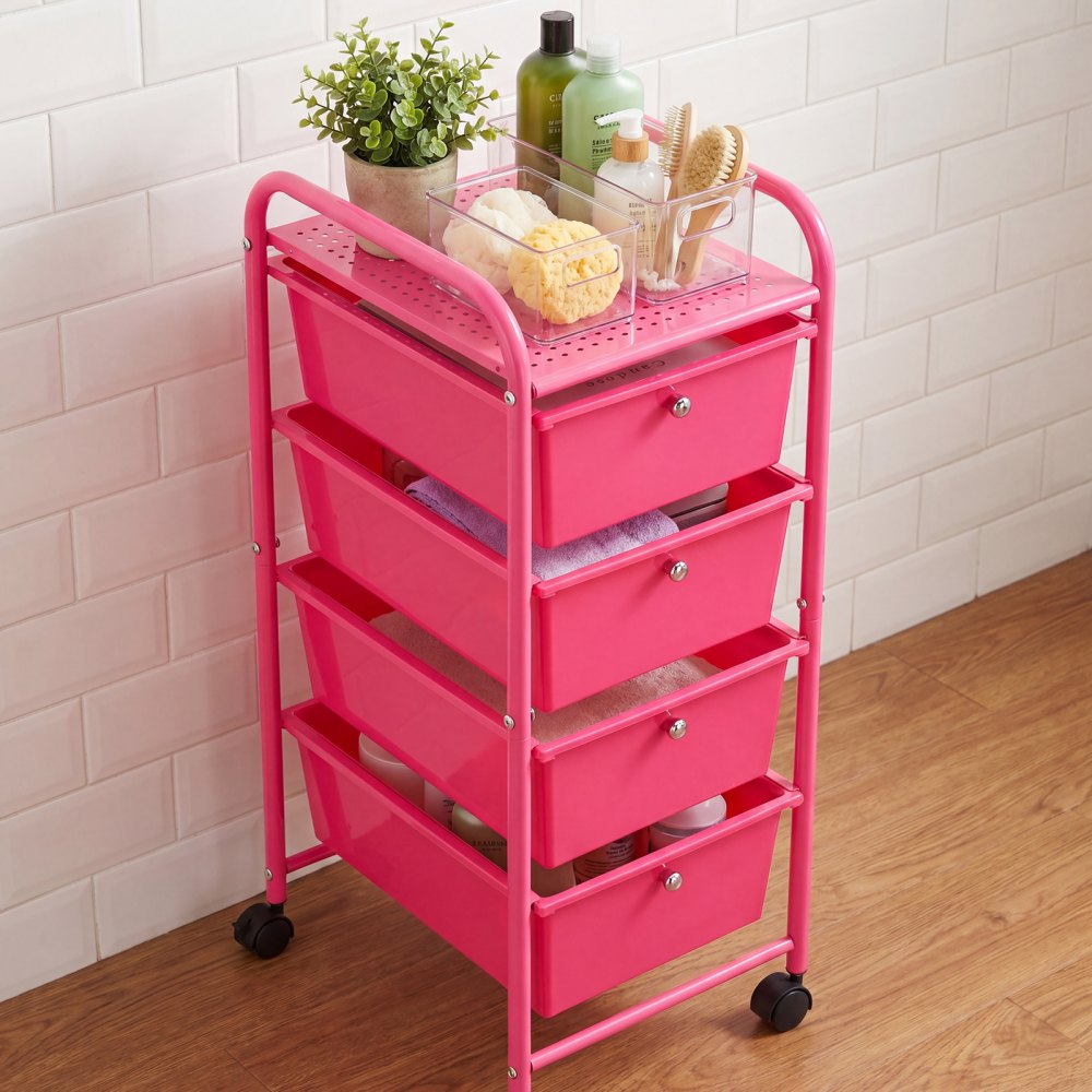 VEVOR Rolling Cart with Drawers, 4 Drawer Storage Organizer, Mobile Utility Cart with Steel Frame, Universal Casters &