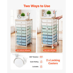 VEVOR Rolling Cart with Drawers, 8 Drawer Storage Organizer, Mobile Utility Cart with Wood Top, Steel Frame, Universal