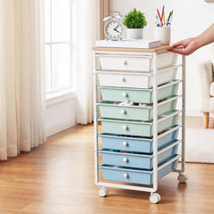 VEVOR Rolling Cart with Drawers, 8 Drawer Storage Organizer, Mobile Utility Cart with Wood Top, Steel Frame, Universal