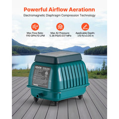 VEVOR Linear Air Pump, 1110 GPH Air Flow, Septic Aerator Pump, Aeration System for 10 ft Deep Ponds, Fit for Septic