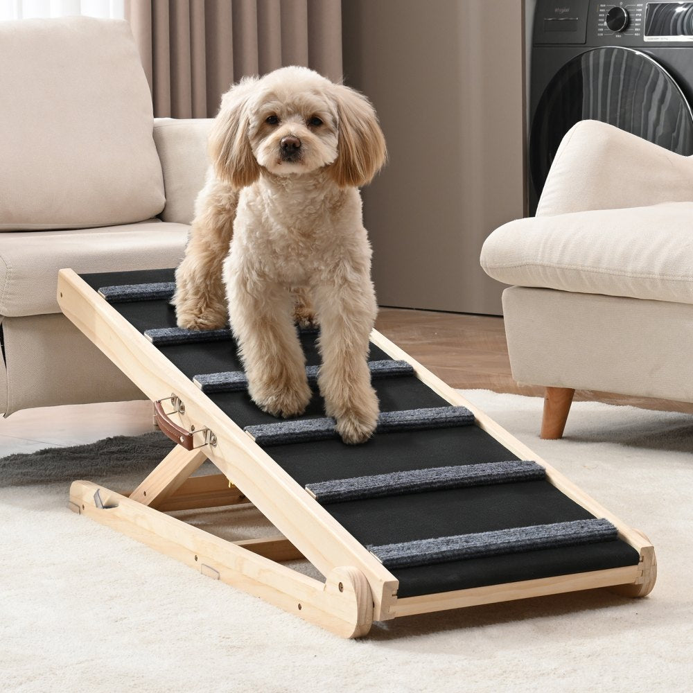 VEVOR Dog Ramp, Folding Pet Ramp for Bed, Adjustable Dog Ramp for Small, Large, Old Dogs & Cats, Wooden Pet Ramp with