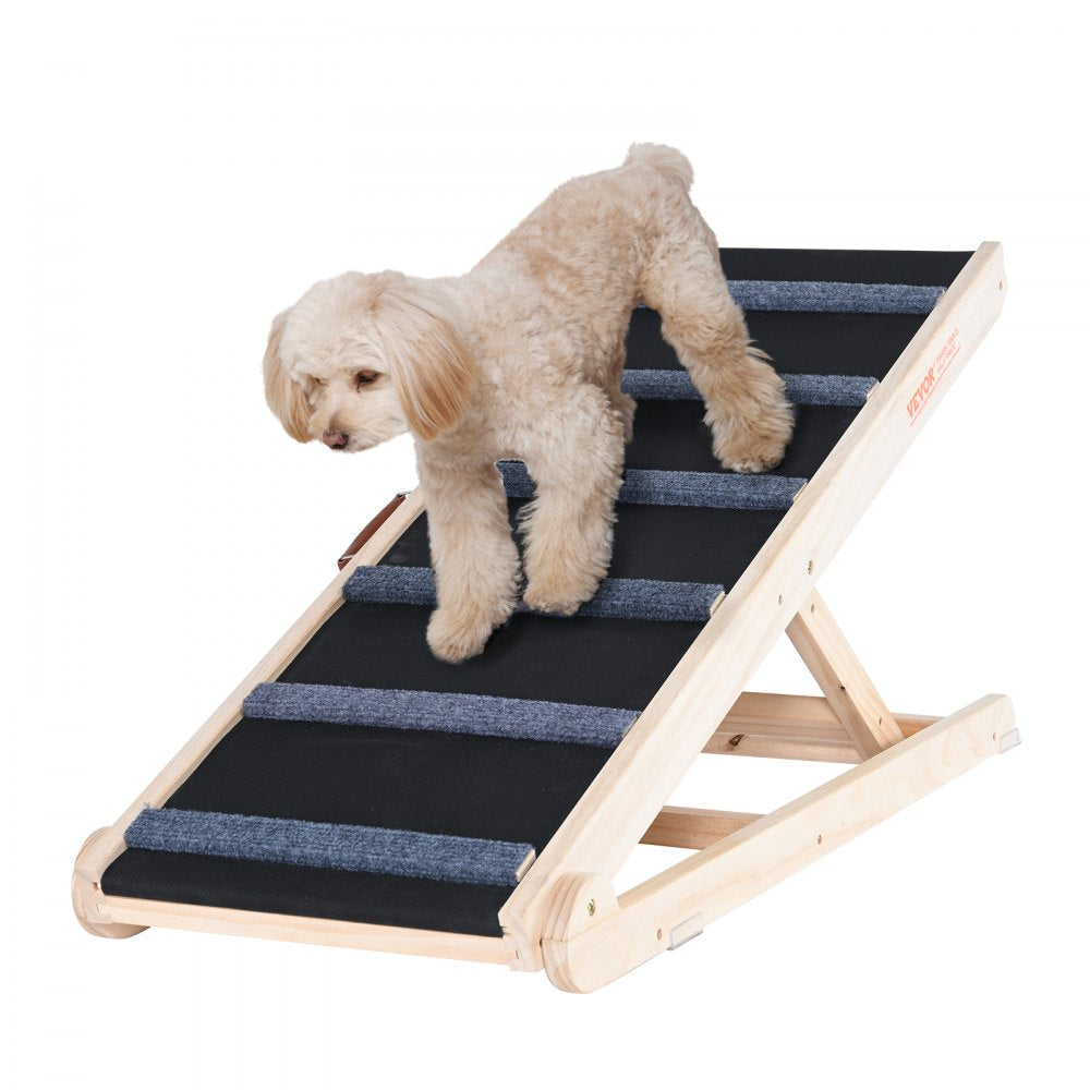 VEVOR Dog Ramp, Folding Pet Ramp for Bed, Adjustable Dog Ramp for Small, Large, Old Dogs & Cats, Wooden Pet Ramp with