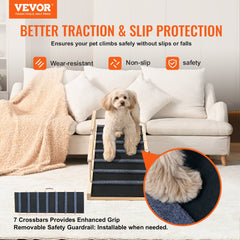 VEVOR Dog Ramp, Folding Pet Ramp for Bed, Adjustable Dog Ramp for Small, Large, Old Dogs & Cats, Wooden Pet Ramp with