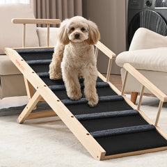 VEVOR Dog Ramp, Folding Pet Ramp for Bed, Adjustable Dog Ramp for Small, Large, Old Dogs & Cats, Wooden Pet Ramp with