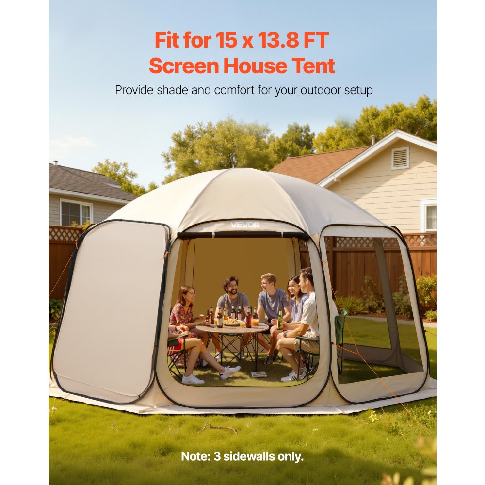 VEVOR Sun Shade Sail Canopy Covers, Fit for 15 x 13.8 ft Screen House Tent, Sun Protection, 5.51 x 5.25 ft 300D Oxford