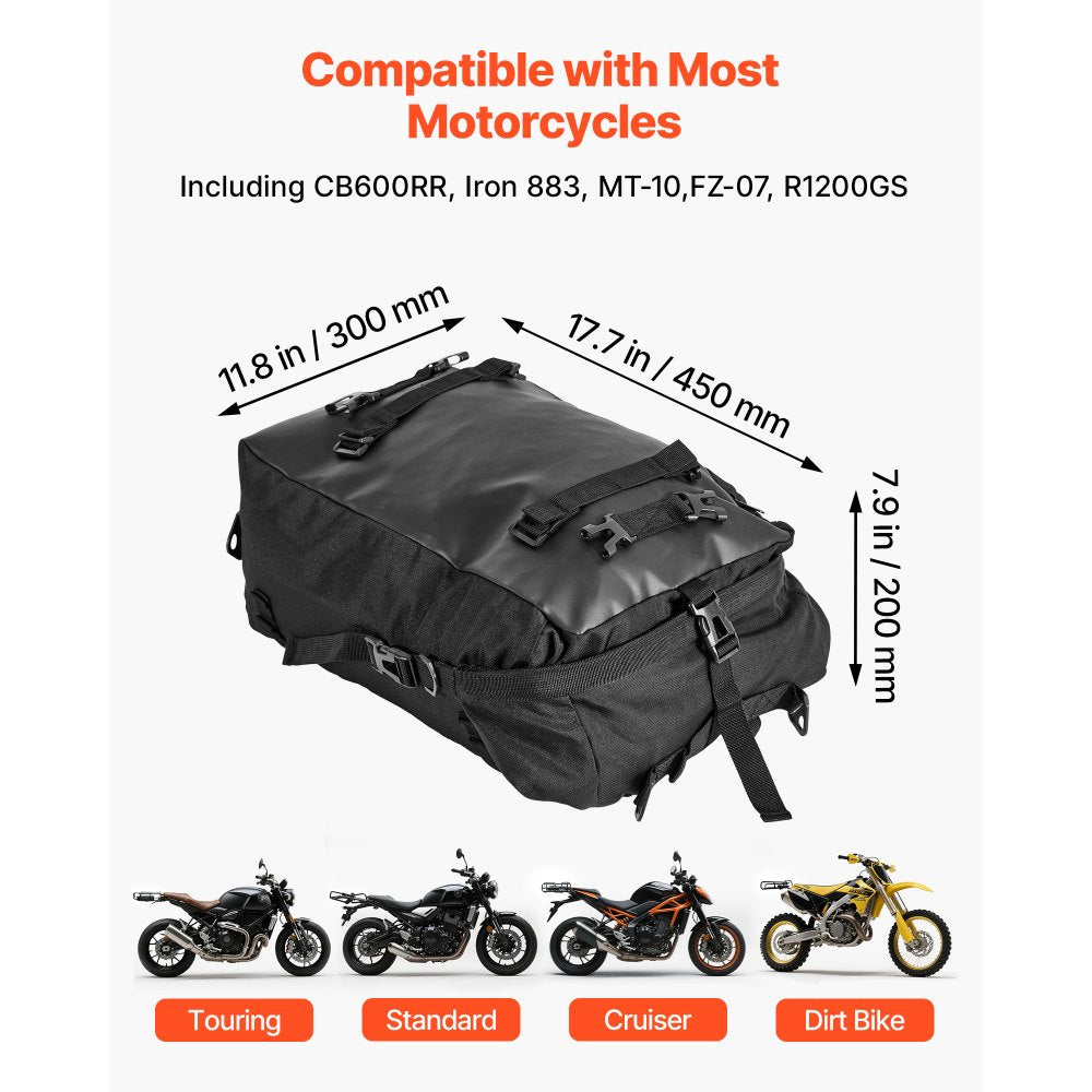 VEVOR Motorcycle Tail Bag, 30 L Motorcycle Rear Seat Bag with Waterproof Rain Cover, Outdoor Sports Motorbike Luggage