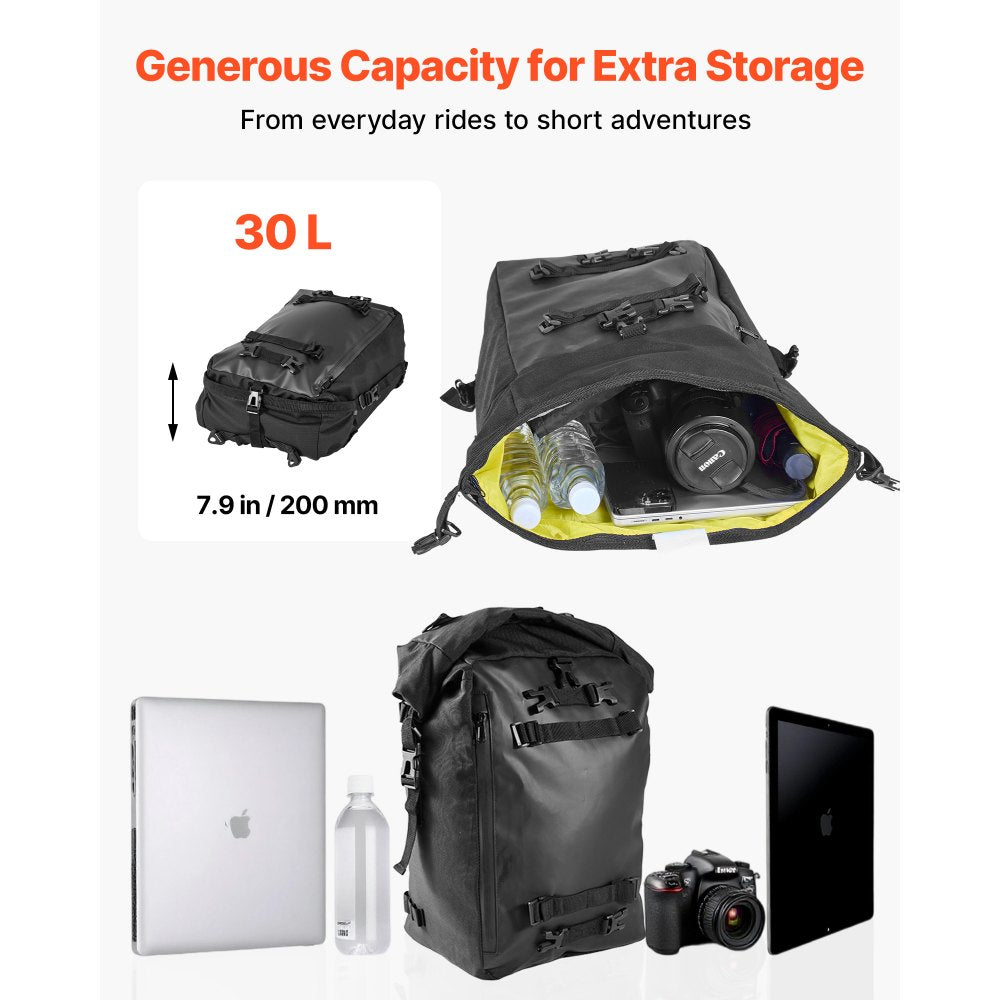 VEVOR Motorcycle Tail Bag, 30 L Motorcycle Rear Seat Bag with Waterproof Rain Cover, Outdoor Sports Motorbike Luggage