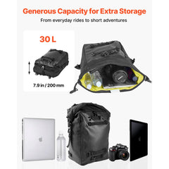 VEVOR Motorcycle Tail Bag, 30 L Motorcycle Rear Seat Bag with Waterproof Rain Cover, Outdoor Sports Motorbike Luggage