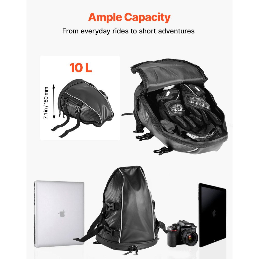 VEVOR Motorcycle Tail Bag, 10 L Motorcycle Rear Seat Bag with Waterproof Rain Cover, Outdoor Sports Motorbike Luggage