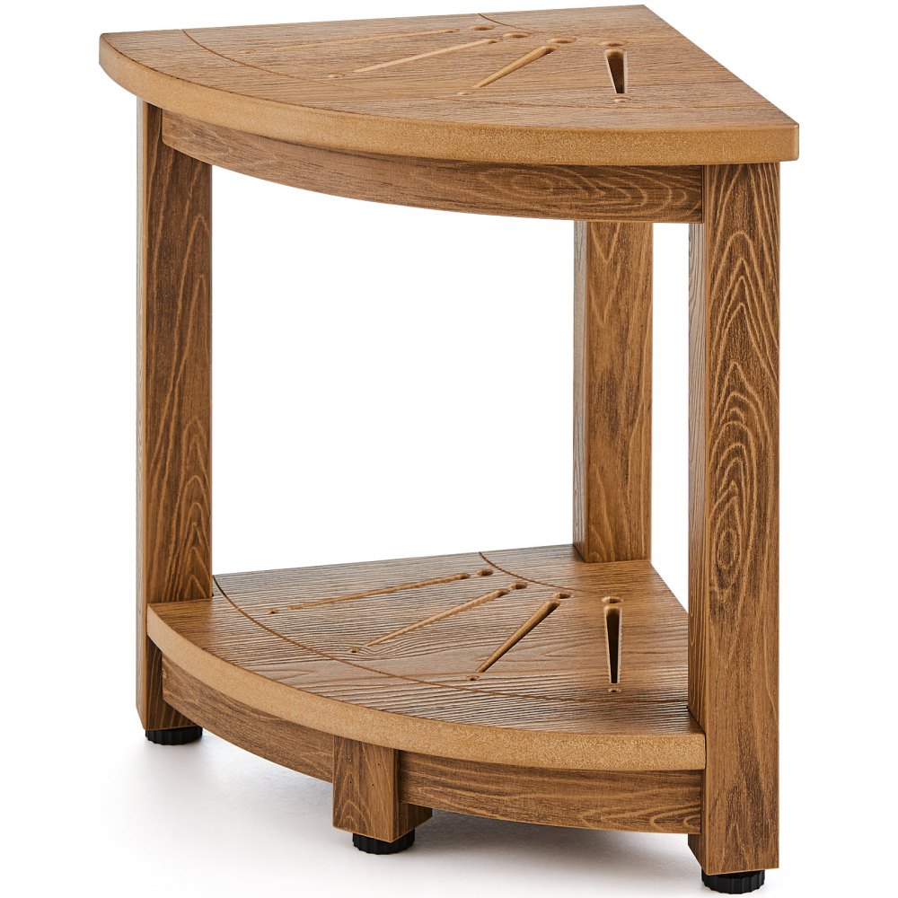VEVOR Corner Shower Bench, 16.5" Height 12.8" Radius, Faux Wood Grain Polystyrene, 350 LBS with Storage Shelf, Water