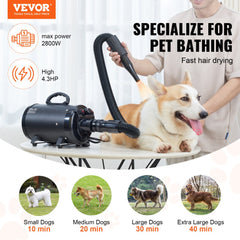 VEVOR Dog Dryer, 2000W/2.7HP Dog Blow Dryer, Pet Grooming Dryer with Adjustable Speed and Temperature Control, Pet Hair