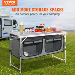 VEVOR Camping Kitchen Table, Quick set-up Folding Camping Table with A Carrying Bag, 3 Adjustable Heights, MDF Camping