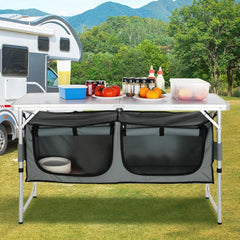 VEVOR Camping Kitchen Table, Quick set-up Folding Camping Table with A Carrying Bag, 3 Adjustable Heights, MDF Camping