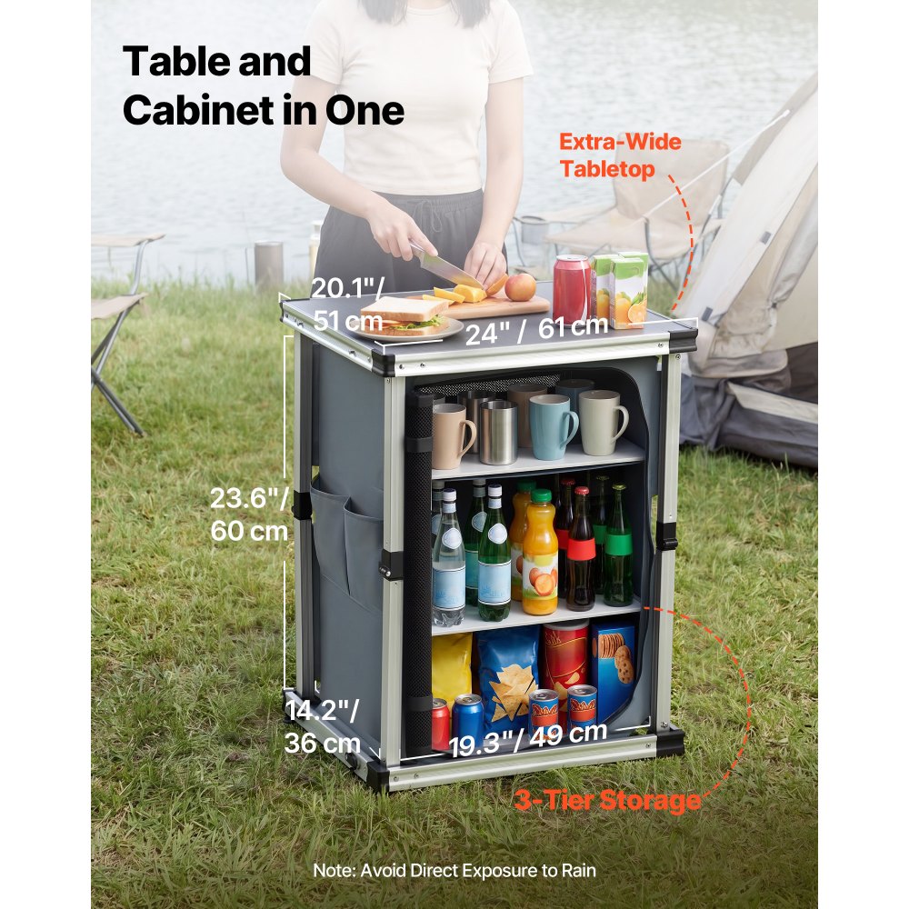 VEVOR Folding Camping Storage Cabinet, Outdoor Portable Aluminum Lightweight Table, Quick Set-up Compact Kitchen Cook