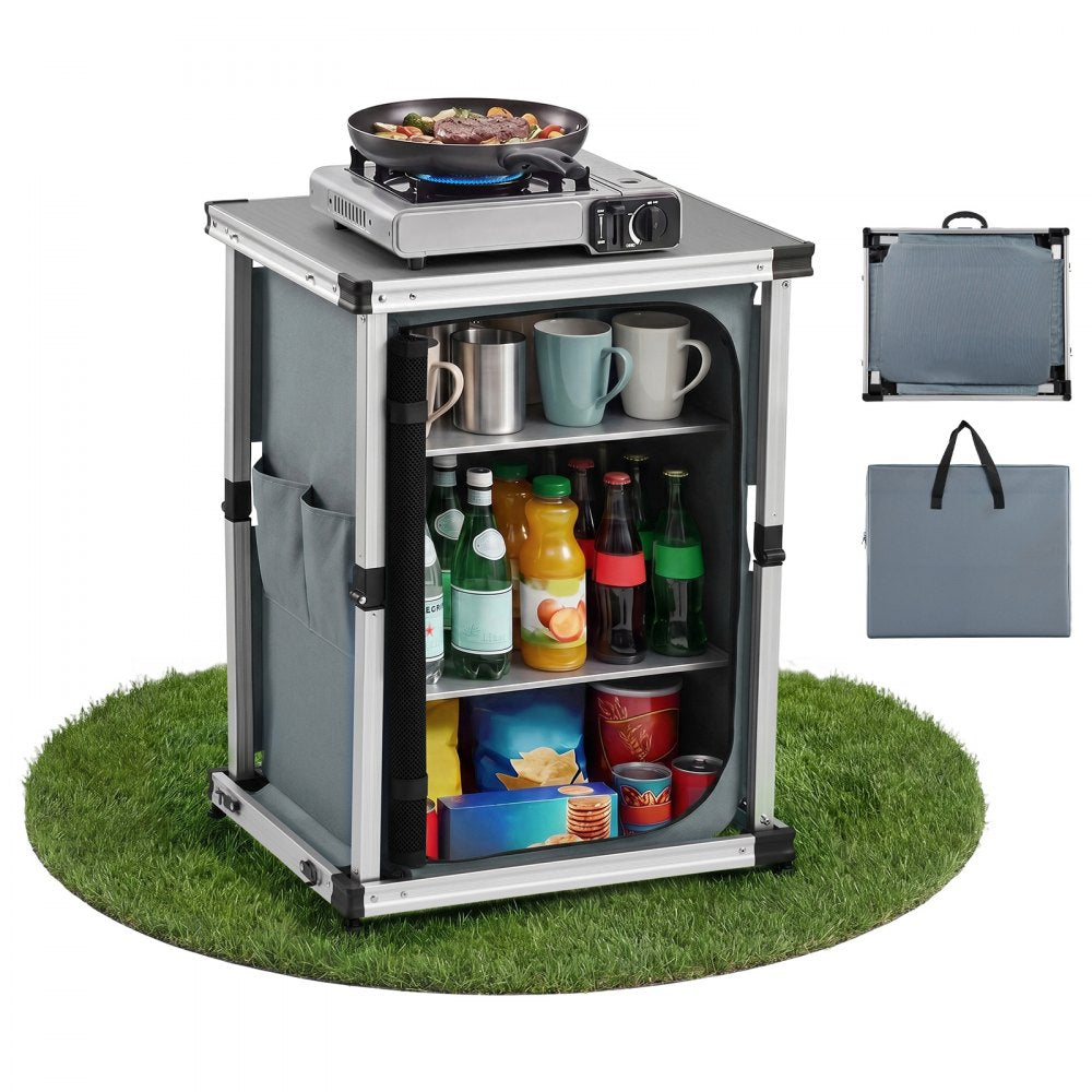 VEVOR Folding Camping Storage Cabinet, Outdoor Portable Aluminum Lightweight Table, Quick Set-up Compact Kitchen Cook