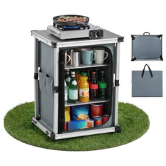 VEVOR Folding Camping Storage Cabinet, Outdoor Portable Aluminum Lightweight Table, Quick Set-up Compact Kitchen Cook