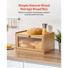 VEVOR Bread Box for Kitchen Counter, Large Capacity Bamboo Bread Storage Container, Farmhouse Wooden Breadbox Organizer