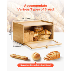 VEVOR Bread Box for Kitchen Counter, Large Capacity Bamboo Bread Storage Container, Farmhouse Wooden Breadbox Organizer
