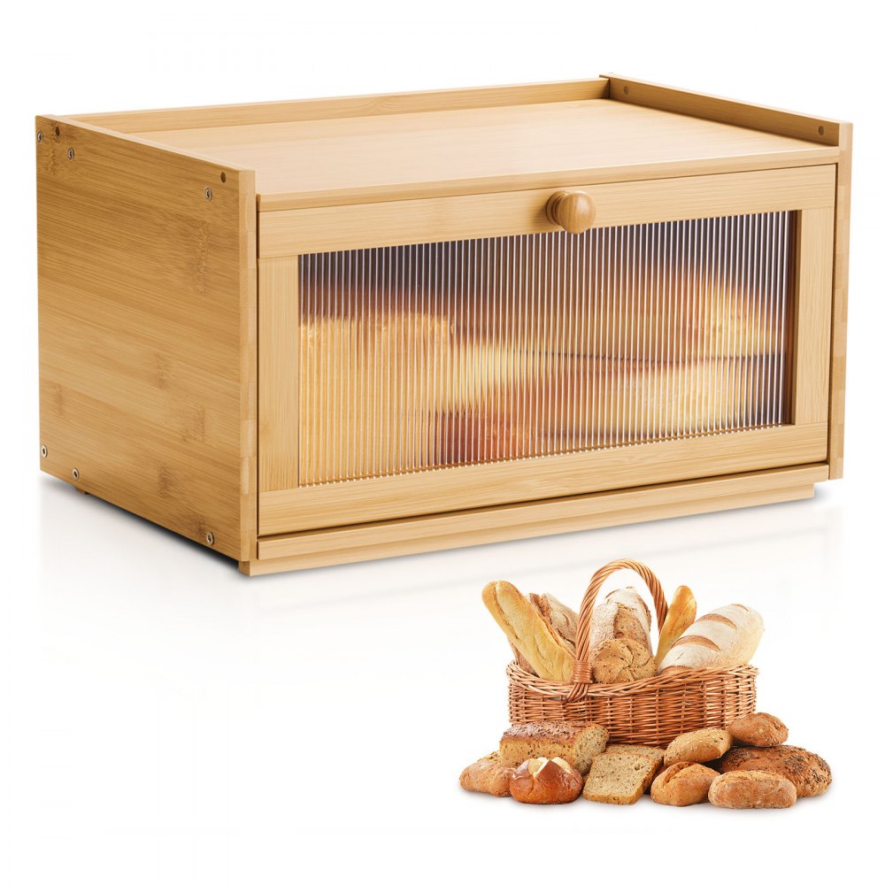 VEVOR Bread Box for Kitchen Counter, Large Capacity Bamboo Bread Storage Container, Farmhouse Wooden Breadbox Organizer