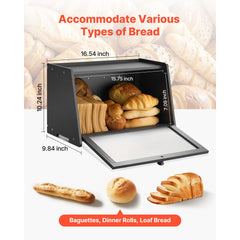 VEVOR Bread Box for Kitchen Counter, Large Capacity Bamboo Bread Storage Container, Farmhouse Wooden Breadbox Organizer