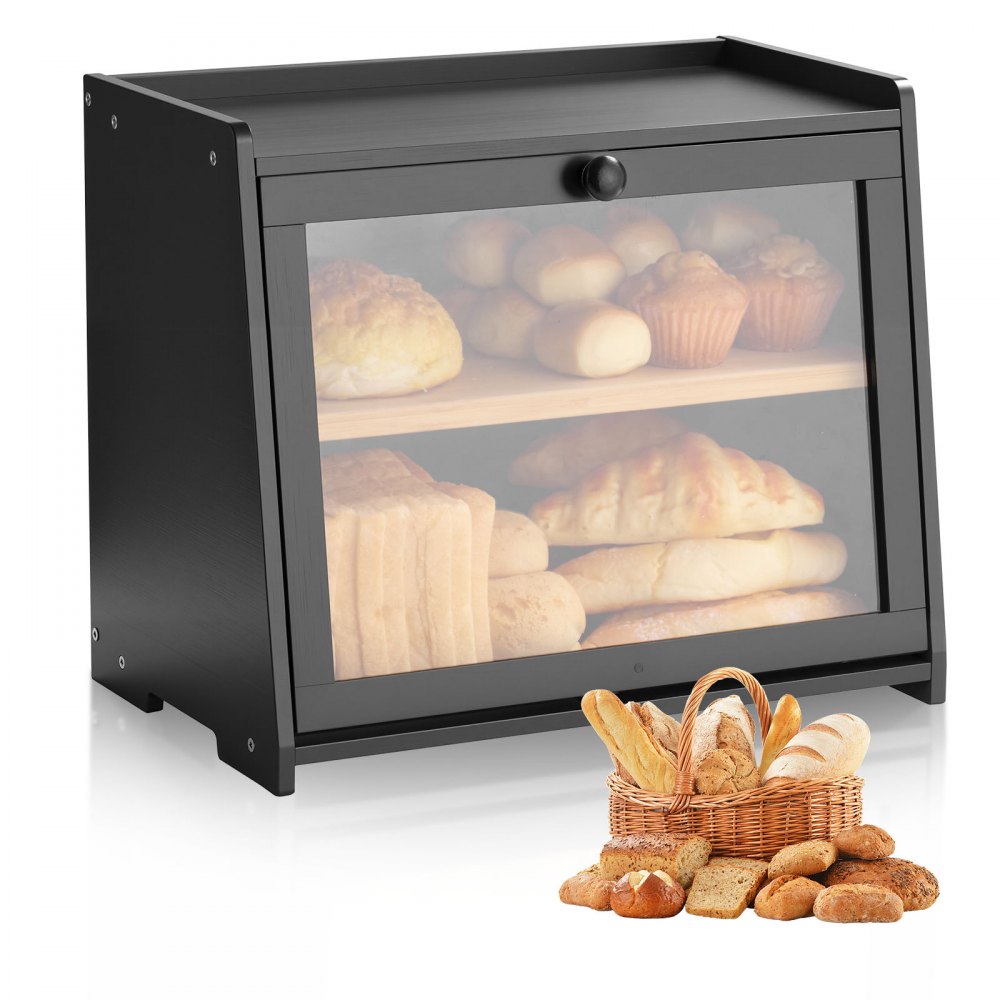 VEVOR Double Layer Bread Box for Kitchen Counter, Large Capacity Bamboo Bread Storage Container, Farmhouse Wooden