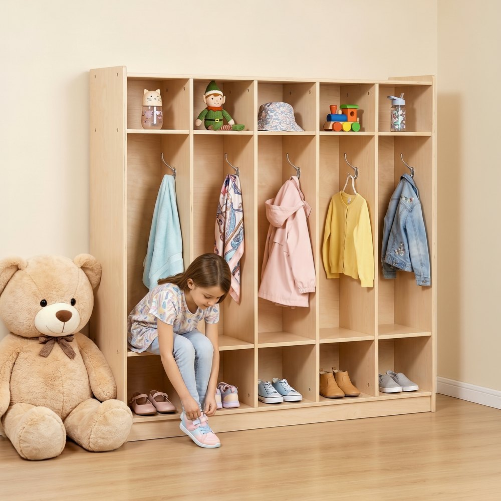 VEVOR Coat Locker, 5-Section Daycare Cubby Coat Rack 48x12x48 inch, Classroom Coat Locker and Backpack Hanger, with 5