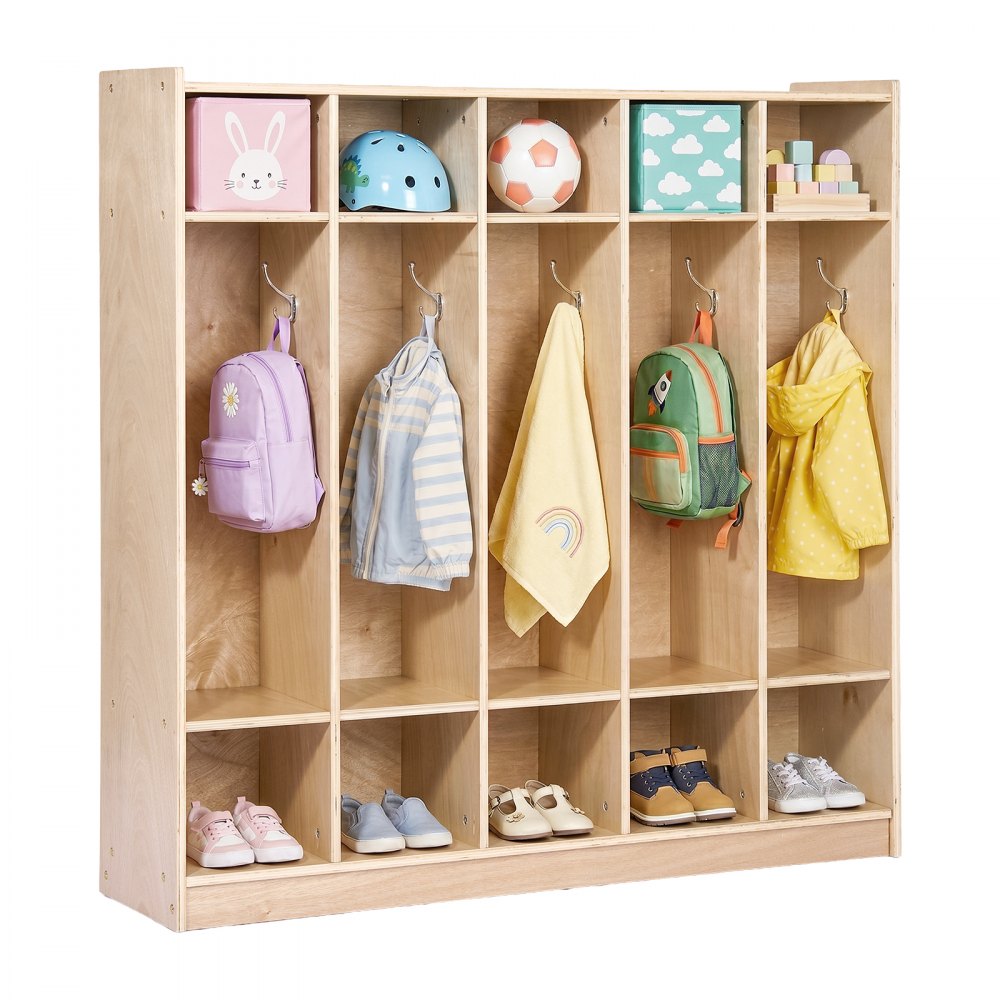 VEVOR Coat Locker, 5-Section Daycare Cubby Coat Rack 48x12x48 inch, Classroom Coat Locker and Backpack Hanger, with 5
