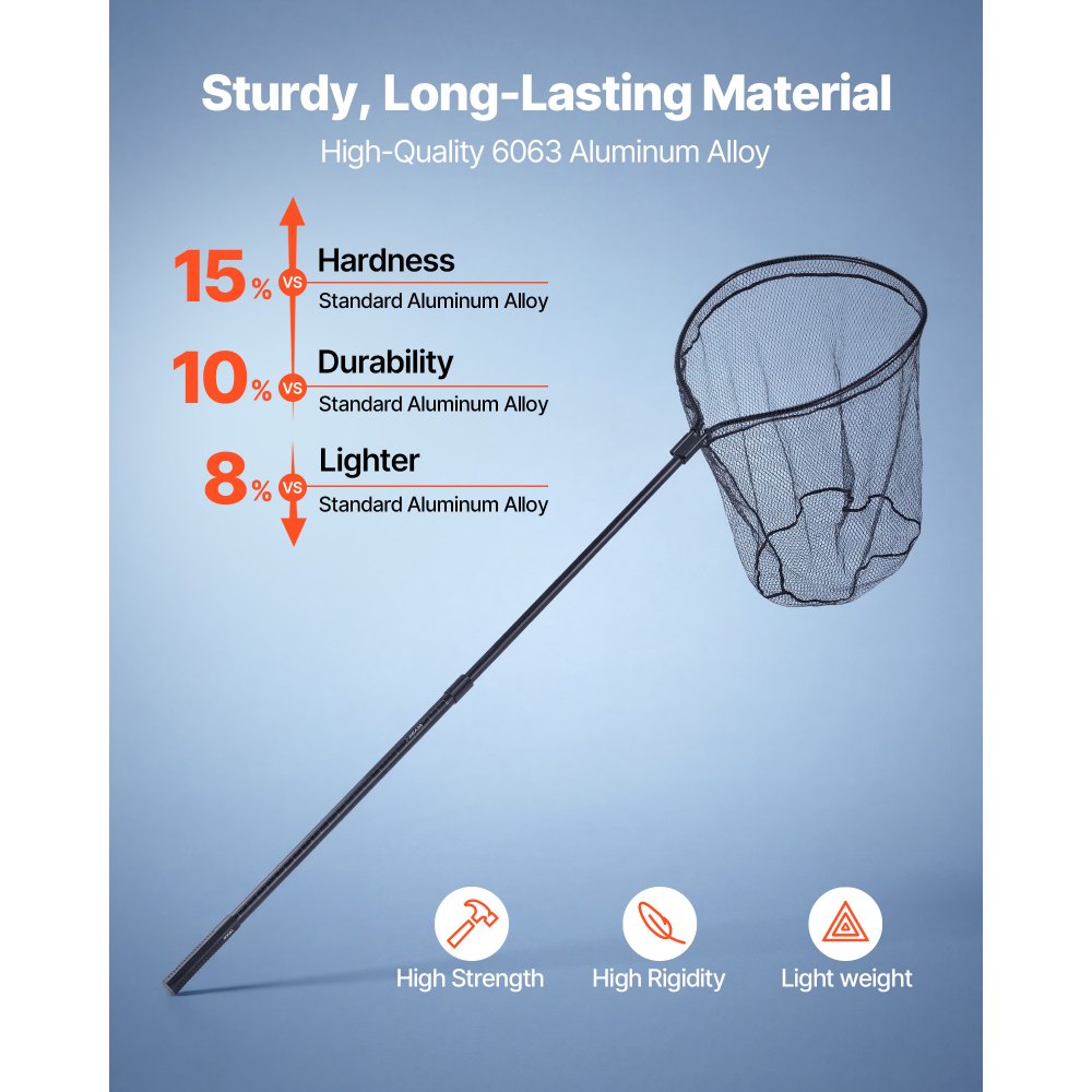 VEVOR Fishing Net, Landing Nets with Telescopic Handle, Portable Lightweight Stronger 6063 Aluminum Fish Gear, Nylon