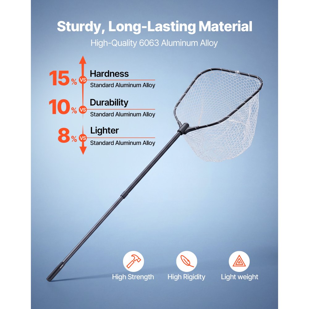 VEVOR Fishing Net, Foldable Landing Nets with Telescopic Handle and Built in Length Scale, Lightweight and Stronger