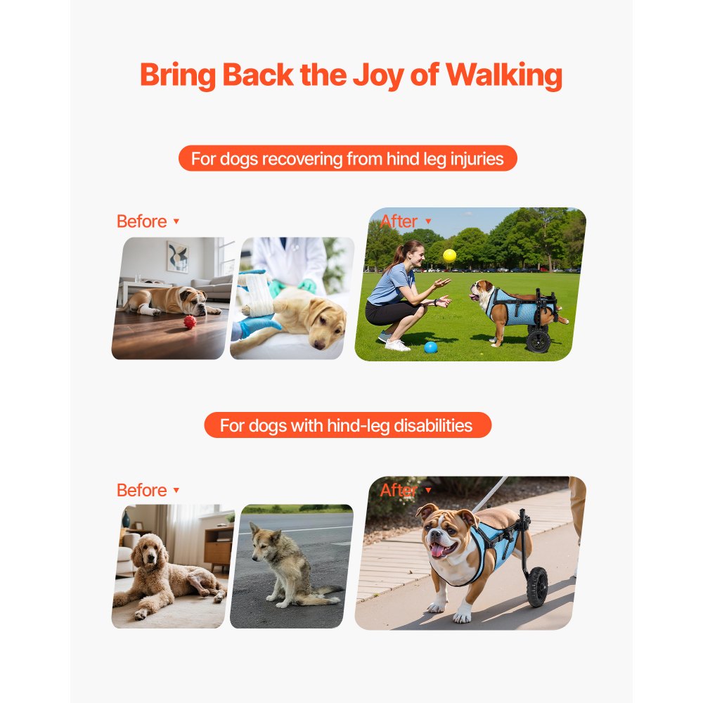 VEVOR Dog Wheelchair for Back Legs, Adjustable 2 Wheels Pet Wheelchair, Lightweight Dog Cart with Shock-Absorbing
