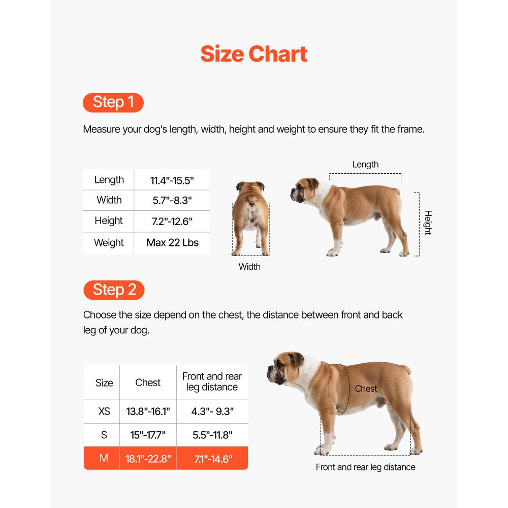 VEVOR Dog Wheelchair for Back Legs, Adjustable 2 Wheels Pet Wheelchair, Lightweight Dog Cart with Shock-Absorbing