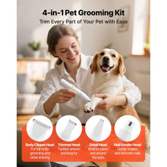 VEVOR Dog Clippers for Grooming, 4 in 1 Dog Grooming Kit, Low Noise, Rechargeable Pet Shaver with 6 Combs & 4