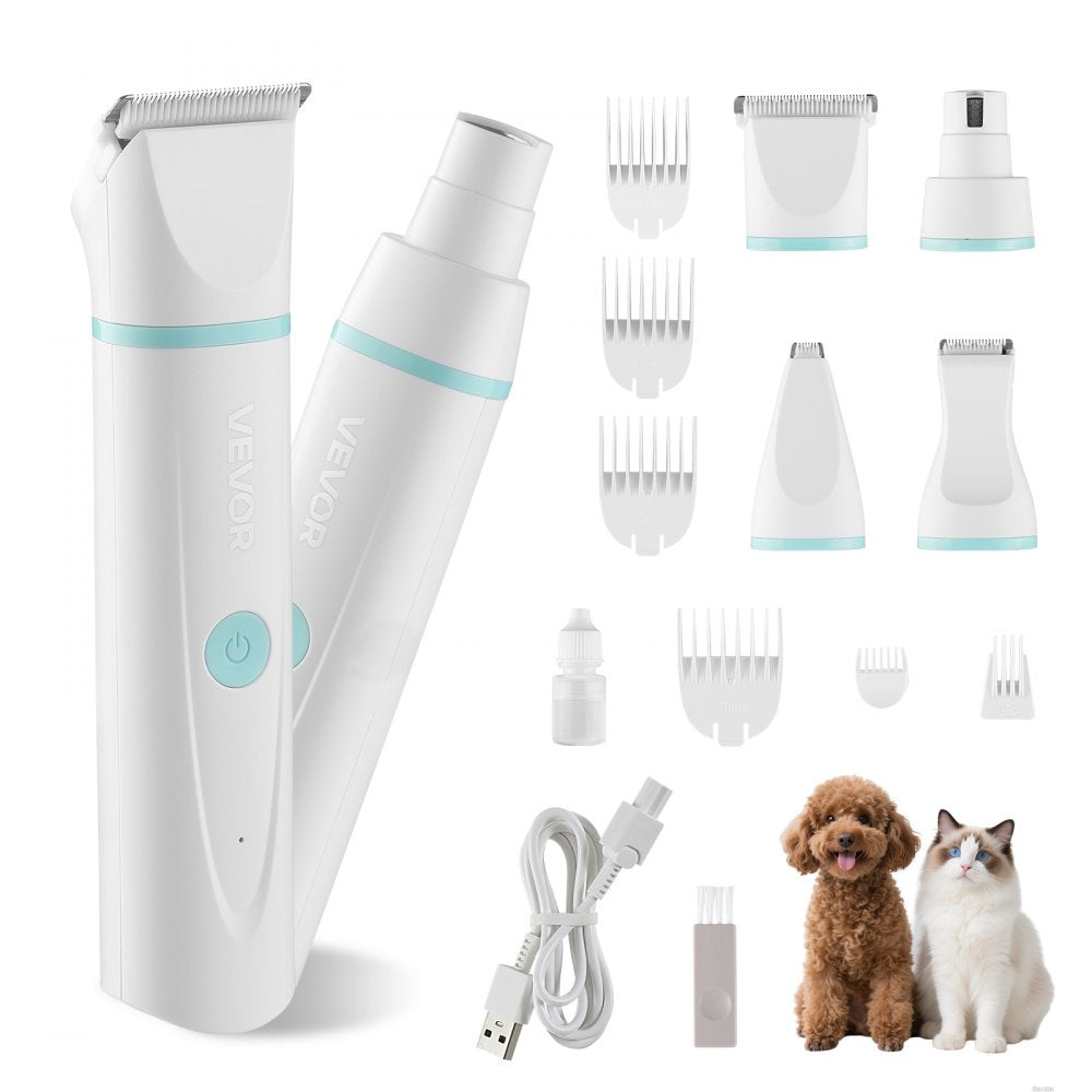 VEVOR Dog Clippers for Grooming, 4 in 1 Dog Grooming Kit, Low Noise, Rechargeable Pet Shaver with 6 Combs & 4