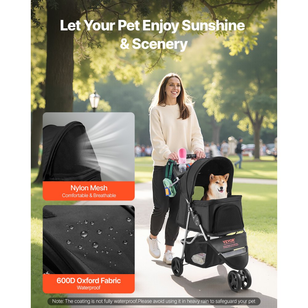 VEVOR Pet Stroller, 35 lbs Weight Capacity, Foldable Dog Stroller Cart, 3 Wheels Cats Stroller with Mesh Windows and