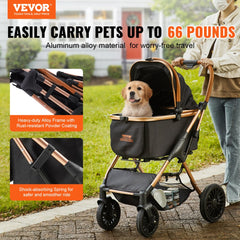 VEVOR Pet Stroller, 4 Wheels Dog Stroller Rotate with Brakes, 66 lbs Weight Capacity, Puppy Stroller with Detachable