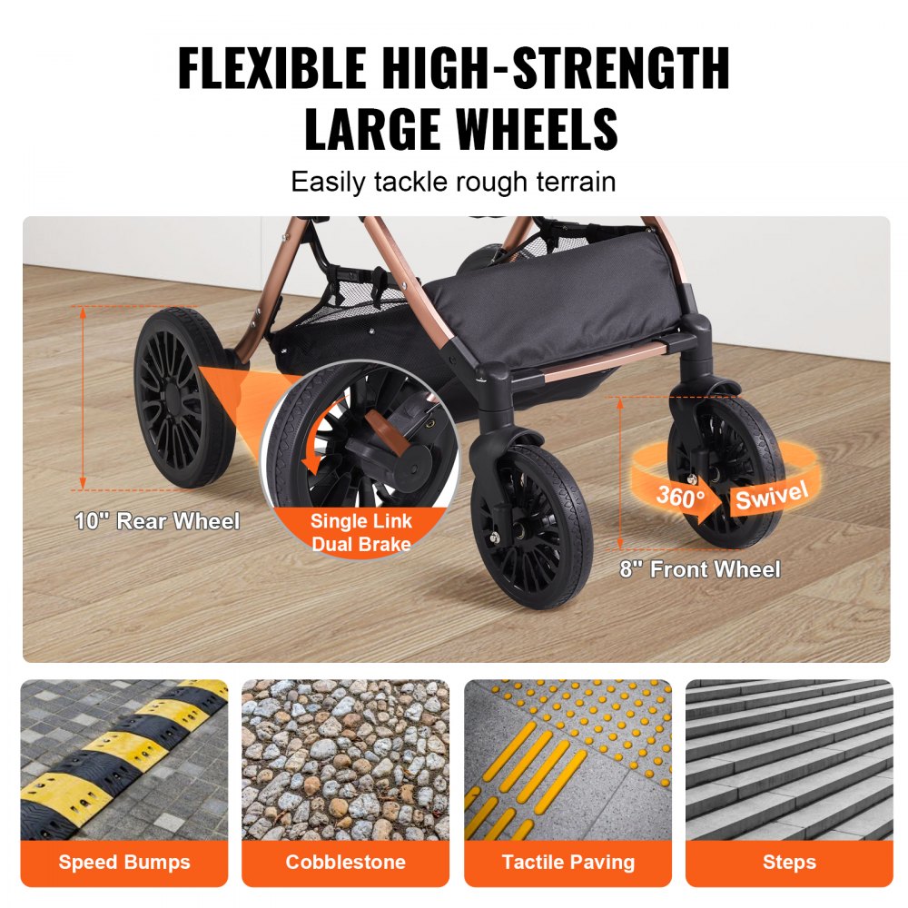 VEVOR Pet Stroller, 4 Wheels Dog Stroller Rotate with Brakes, 66 lbs Weight Capacity, Puppy Stroller with Detachable