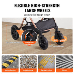 VEVOR Pet Stroller, 4 Wheels Dog Stroller Rotate with Brakes, 66 lbs Weight Capacity, Puppy Stroller with Detachable