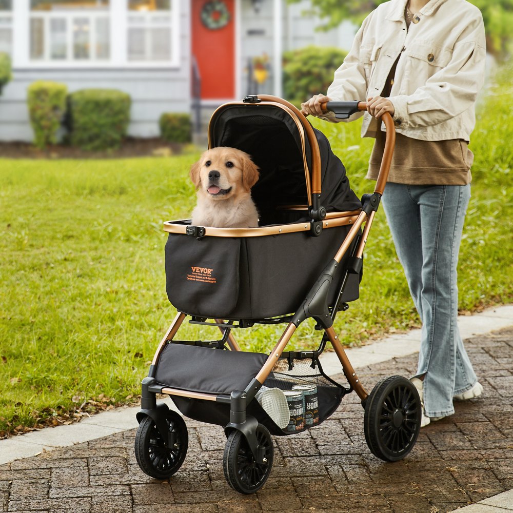VEVOR Pet Stroller, 4 Wheels Dog Stroller Rotate with Brakes, 66 lbs Weight Capacity, Puppy Stroller with Detachable