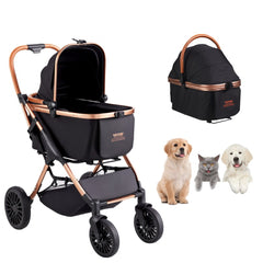 VEVOR Pet Stroller, 4 Wheels Dog Stroller Rotate with Brakes, 66 lbs Weight Capacity, Puppy Stroller with Detachable