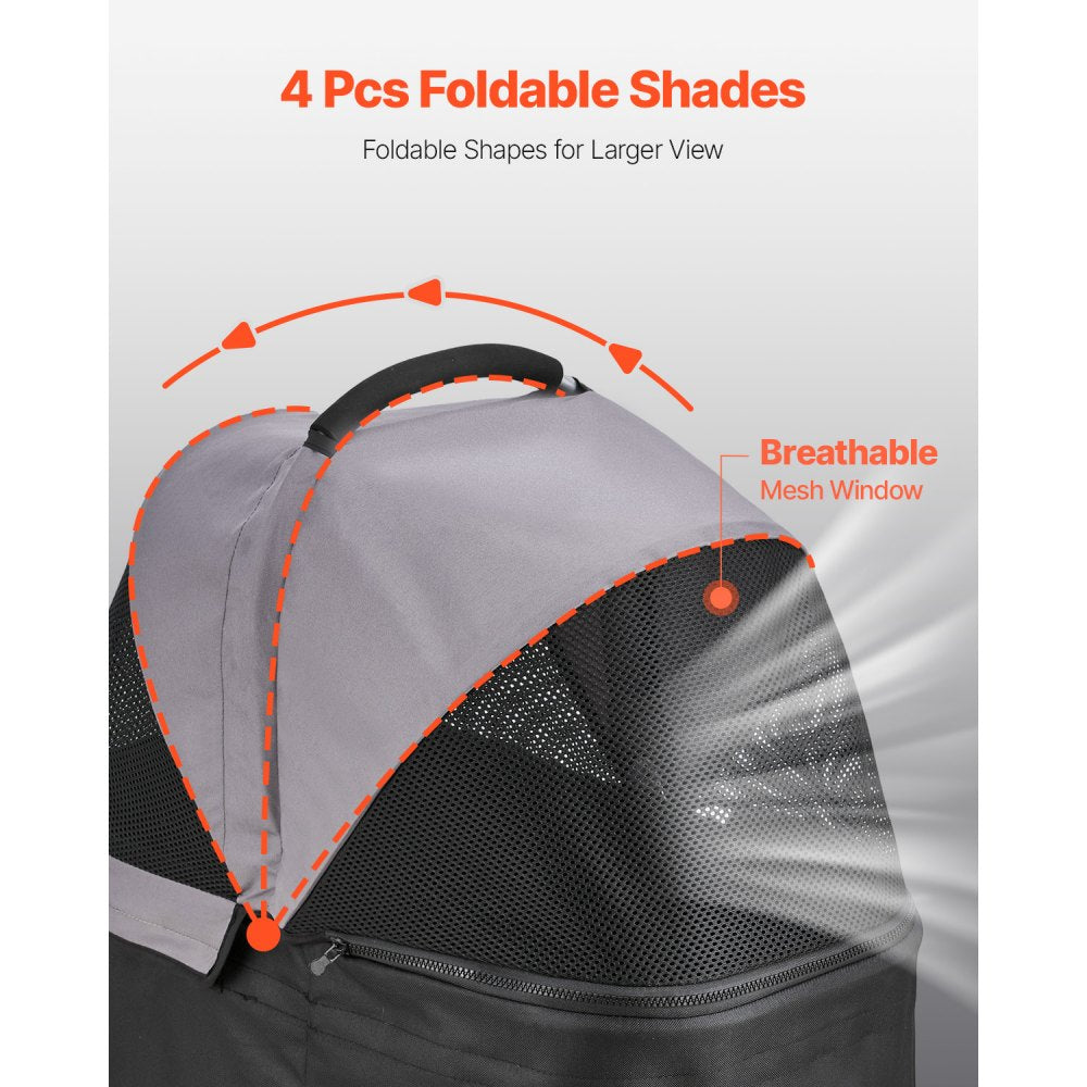 VEVOR Pet Stroller, 35 lbs Weight Capacity, Foldable Dog Stroller Cart, 4 Wheels Cats Pram with Detachable Carrier &