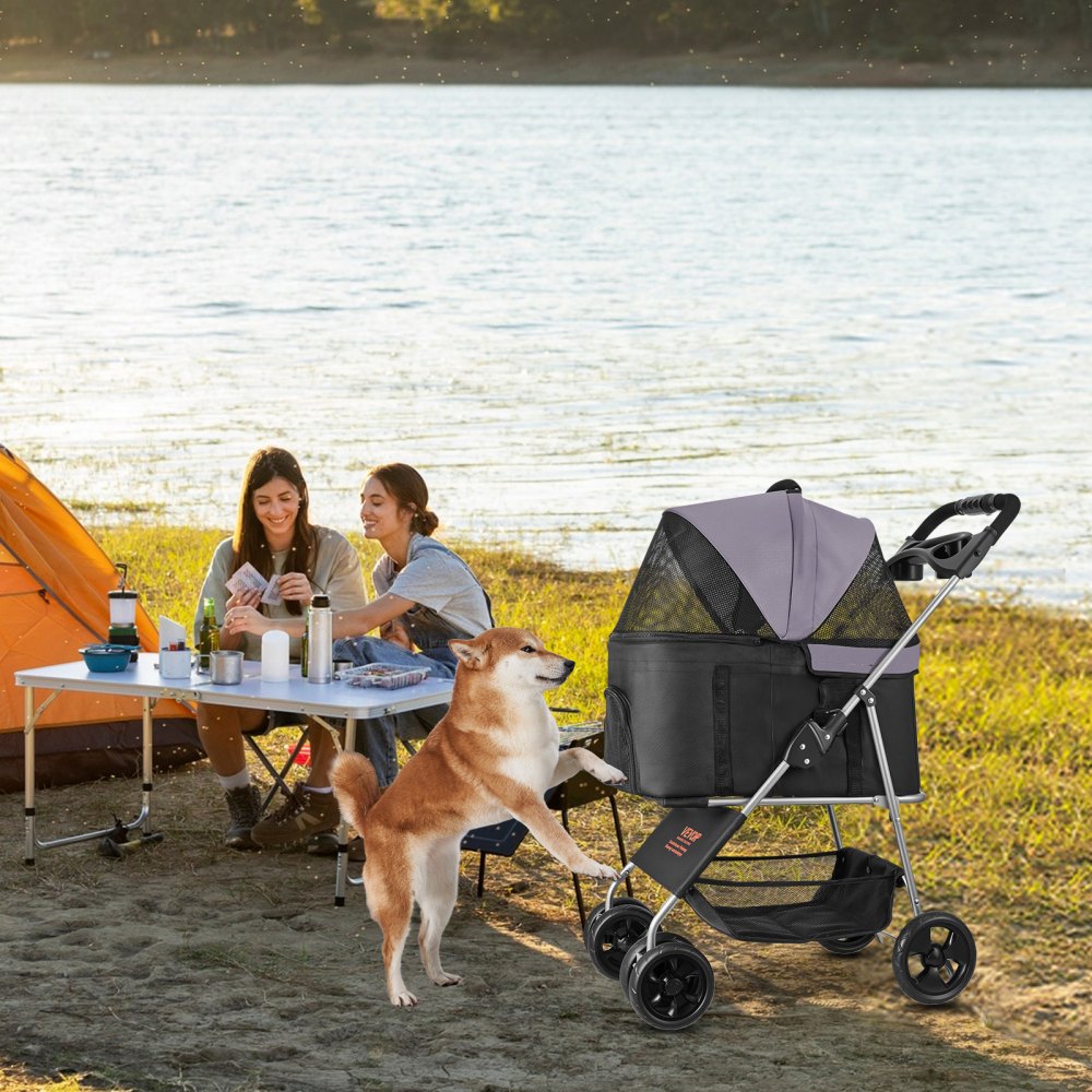 VEVOR Pet Stroller, 35 lbs Weight Capacity, Foldable Dog Stroller Cart, 4 Wheels Cats Pram with Detachable Carrier &
