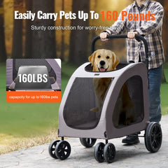 VEVOR Pet Stroller, 4 Wheels Dog Stroller with Brakes, 160lbs Weight Capacity, Portable Puppy Stroller Carrier with