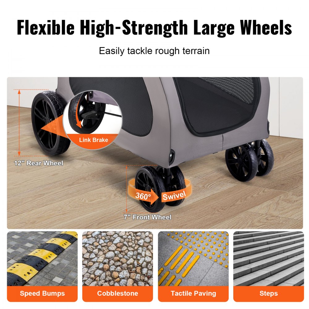 VEVOR Pet Stroller, 4 Wheels Dog Stroller with Brakes, 160lbs Weight Capacity, Portable Puppy Stroller Carrier with