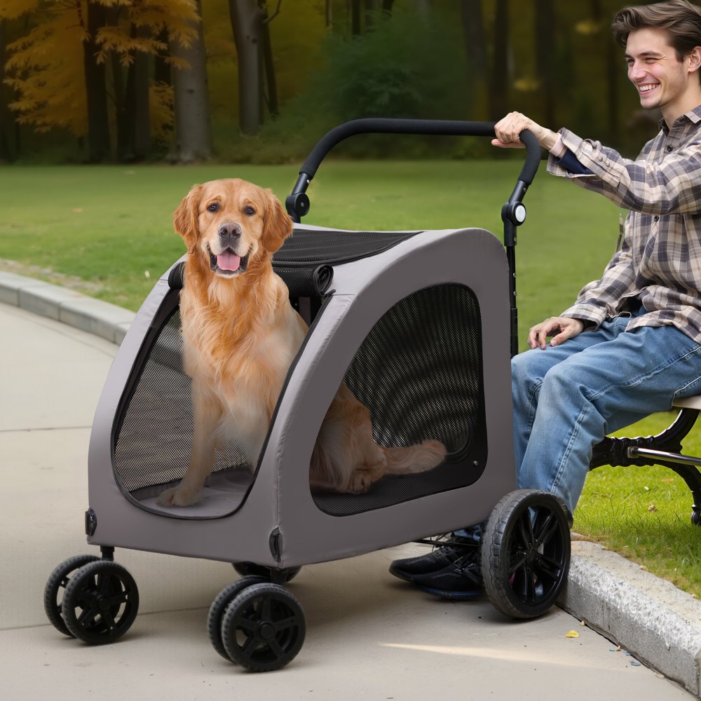 VEVOR Pet Stroller, 4 Wheels Dog Stroller with Brakes, 160lbs Weight Capacity, Portable Puppy Stroller Carrier with