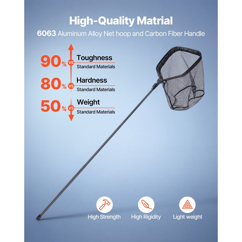 VEVOR Fishing Net, Foldable Landing Nets with Telescopic Handle, Portable Lightweight Carbon Fiber Long Fish Gear