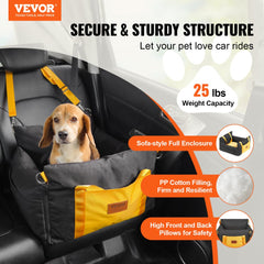 VEVOR Dog Car Seat, Waterproof Dog Booster Seat for Car with Side Handles and A Storage Pocket, Clip-On Safety Leash