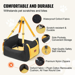 VEVOR Dog Car Seat, Waterproof Dog Booster Seat for Car with Side Handles and A Storage Pocket, Clip-On Safety Leash