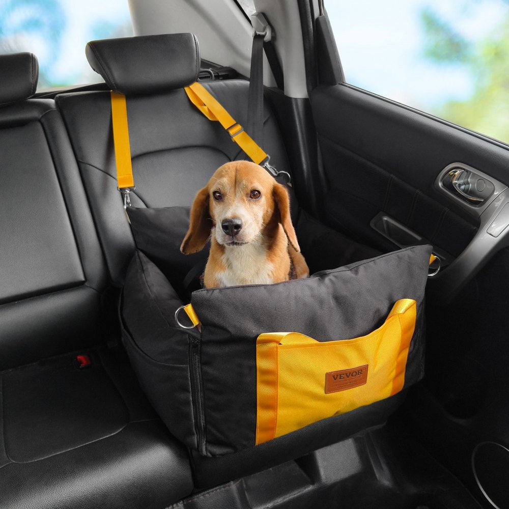 VEVOR Dog Car Seat, Waterproof Dog Booster Seat for Car with Side Handles and A Storage Pocket, Clip-On Safety Leash