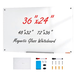VEVOR Magnetic Glass Whiteboard, Dry Erase Board 36"x24", Wall-Mounted Large White Glassboard Frameless, with Marker
