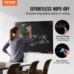VEVOR Magnetic Glass Whiteboard, Dry Erase Board 36"x24", Wall-Mounted Large White Glassboard Frameless, with Marker